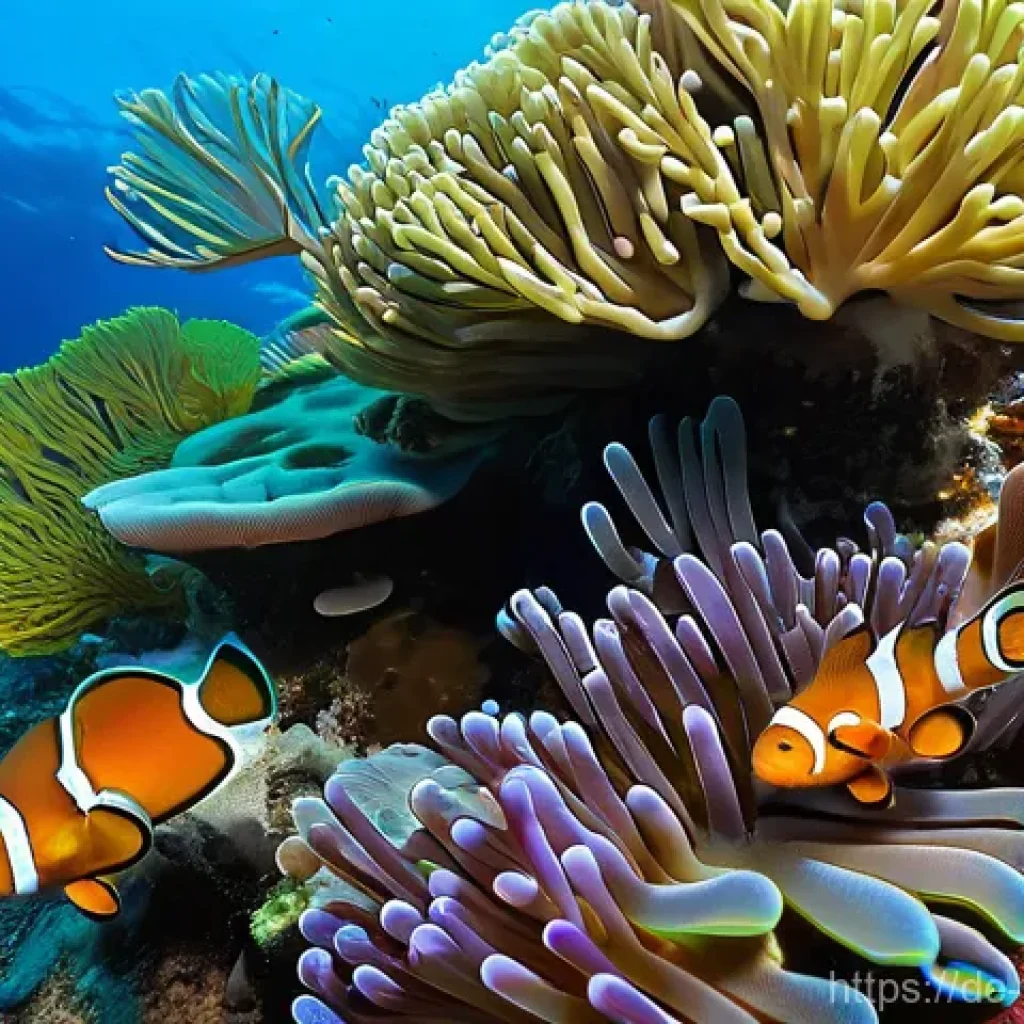바누아투의 대표적인 어종 - **A Flourishing Coral Garden with Clownfish and Nudibranchs**
"An extremely vibrant and bustling...