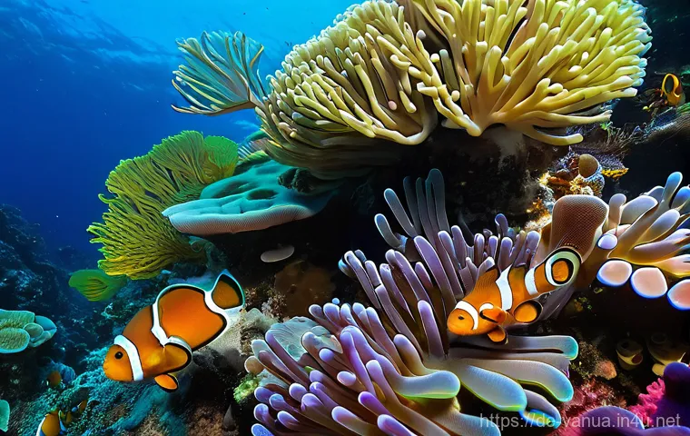 바누아투의 대표적인 어종 - **A Flourishing Coral Garden with Clownfish and Nudibranchs**
    "An extremely vibrant and bustling...