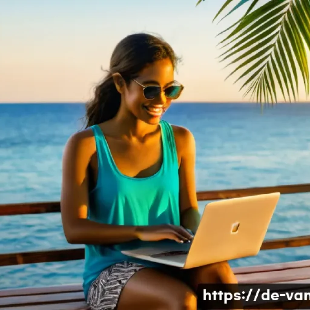 바누아투에서 한달 살기 - **Prompt:** A female digital nomad in her late 20s or early 30s, dressed in light, comfortable resor...