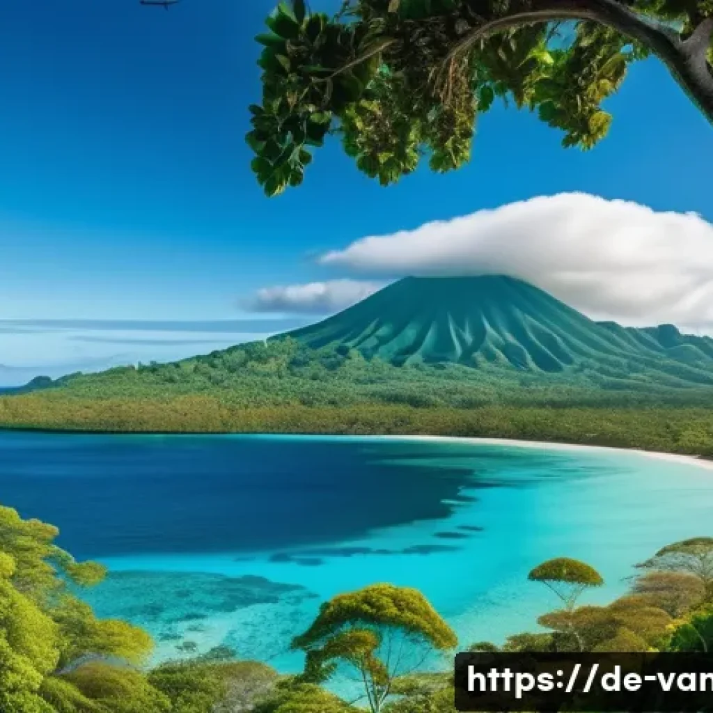 바누아투 휴양지 추천 - A vibrant tropical island scene showcasing Vanuatu&rsquo;s diverse natural beauty: lush, dense green rainf...
