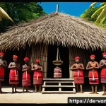 바누아투의 국가 상징 - A vibrant depiction of a traditional Vanuatu village ceremony featuring villagers dressed in intrica...