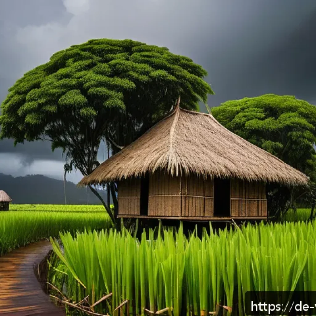 바누아투의 과거 자연재해 기록 - A traditional stilt house in rural Vanuatu standing resilient against a fierce tropical cyclone, con...